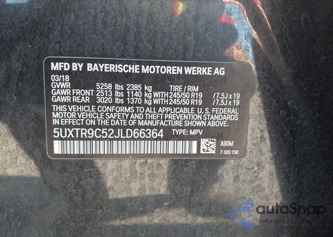 2018 BMW X3 xDrive30I из США, поврежденный, VIN 5UXTR9C52JLD66364